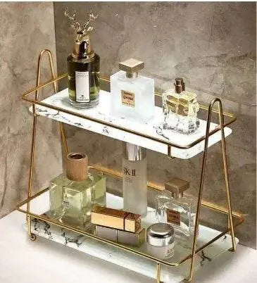 Latest design 2 layer gold cosmetic storage tray - Designs Decore