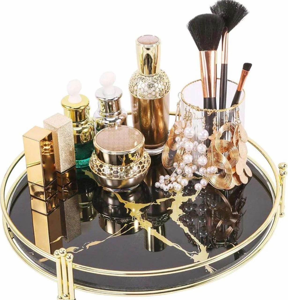 Ultra design Modern Gold Cosmetic Round Storage tray - Designs Decore