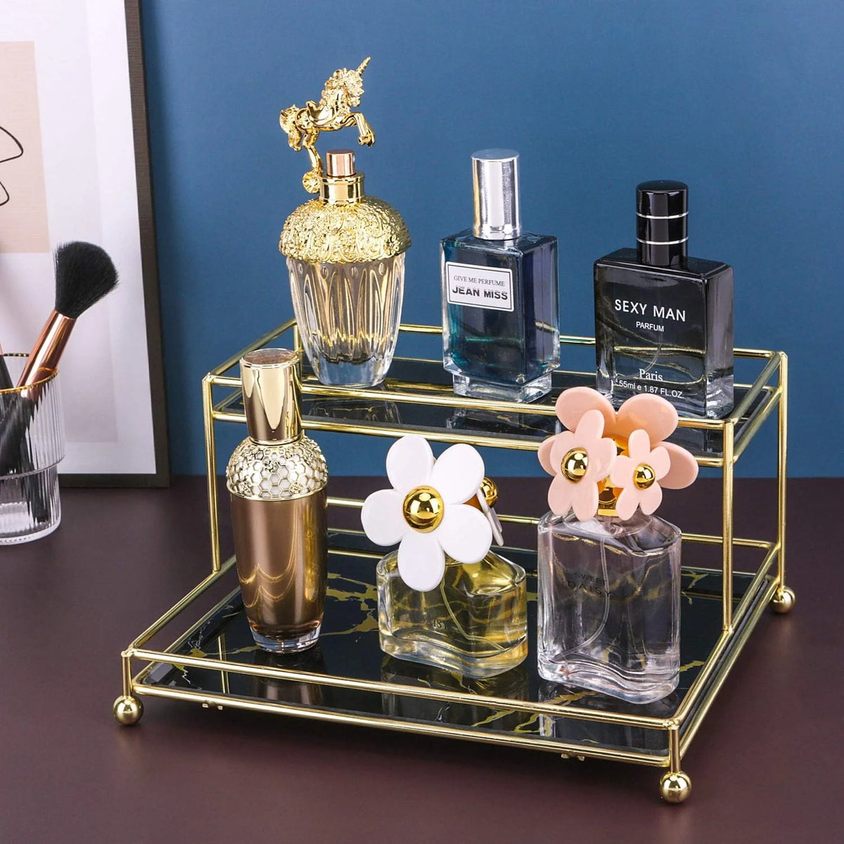 Double decker luxury design perfume lipstick Organizer Stand