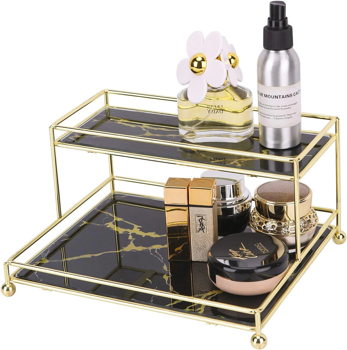 Double decker luxury design perfume lipstick Organizer Stand