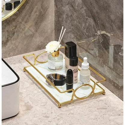 Luxury Marble Cover Tray for Vanity with Gold Handles - Designs Decore