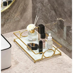 Luxury Marble Cover Tray for Vanity with Gold Handles