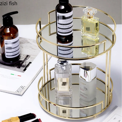 Luxury Round Shape 2 layer Mirror organizer tray