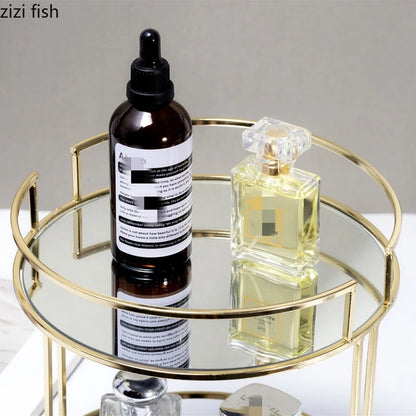 Luxury Round Shape 2 layer Mirror organizer tray