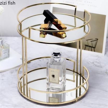 Luxury Round Shape 2 layer Mirror organizer tray