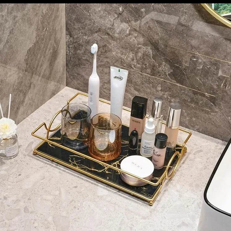 Luxury Marble Cover Tray for Vanity with Gold Handles - Designs Decore