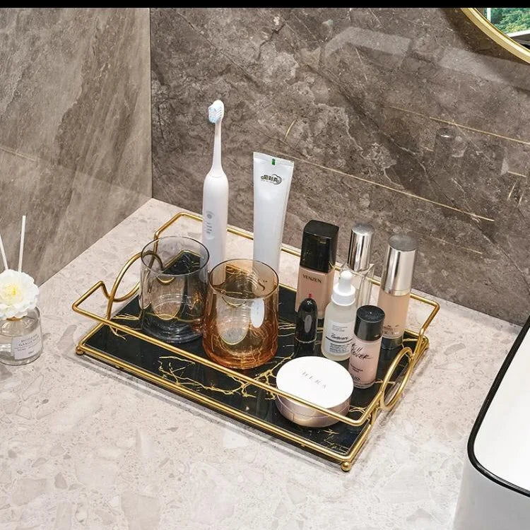 Luxury Marble Cover Tray for Vanity with Gold Handles