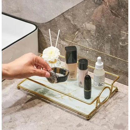 Luxury Marble Cover Tray for Vanity with Gold Handles - Designs Decore