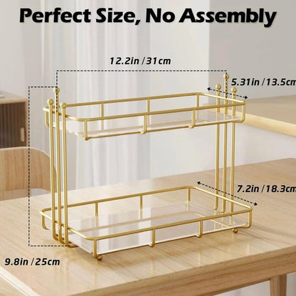 Modern design 2 layer gold cosmetic storage tray