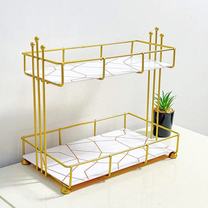Modern design 2 layer gold cosmetic storage tray