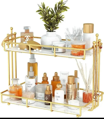 Modern design 2 layer gold cosmetic storage tray - Designs Decore