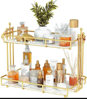 Modern design 2 layer gold cosmetic storage tray