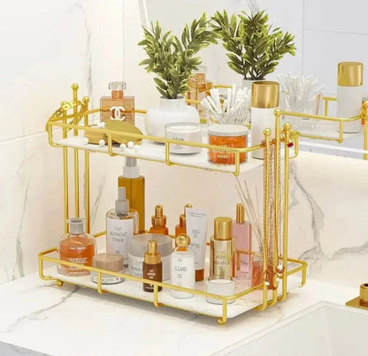 Modern design 2 layer gold cosmetic storage tray - Designs Decore
