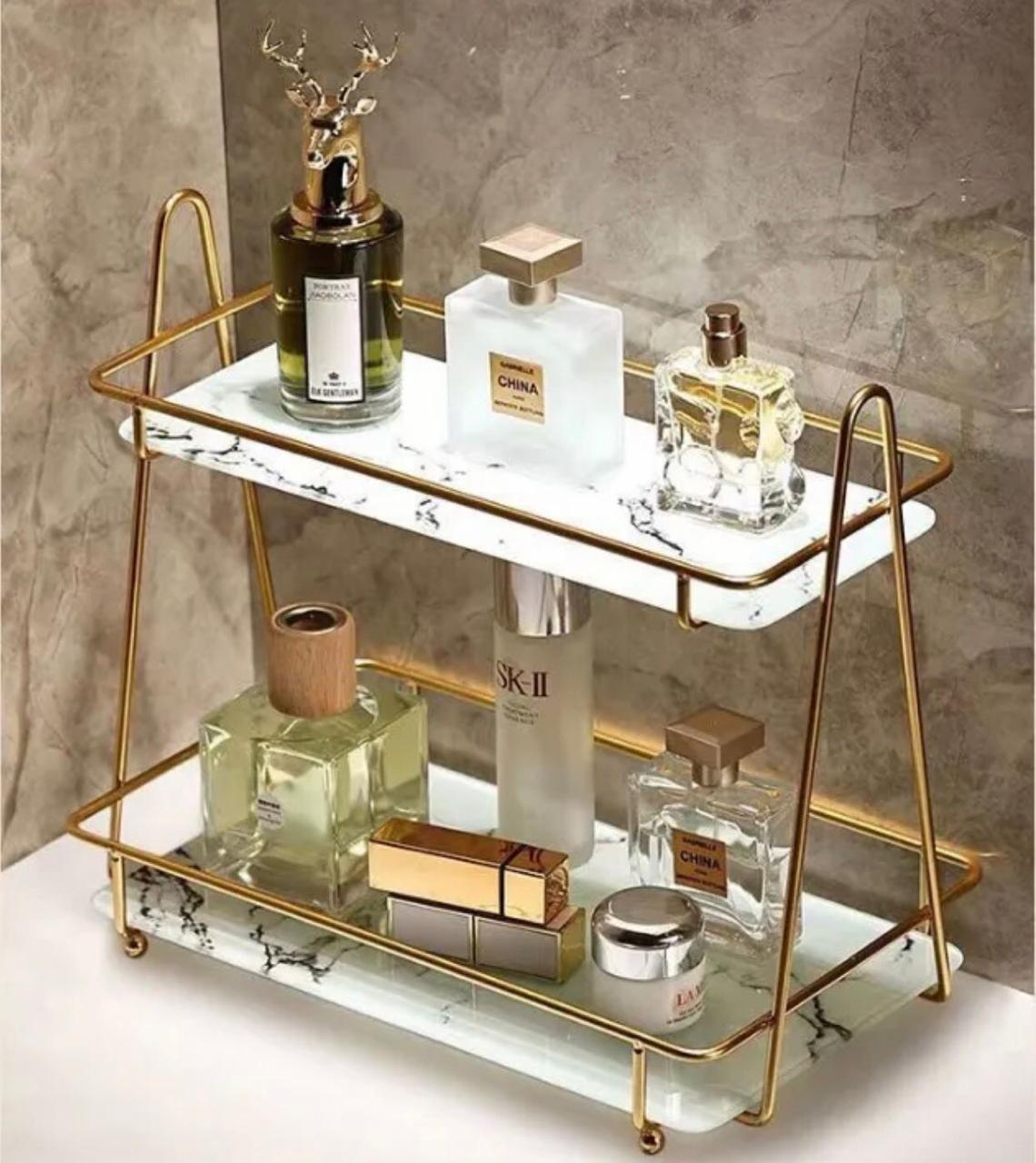 Latest design 2 layer gold cosmetic storage tray