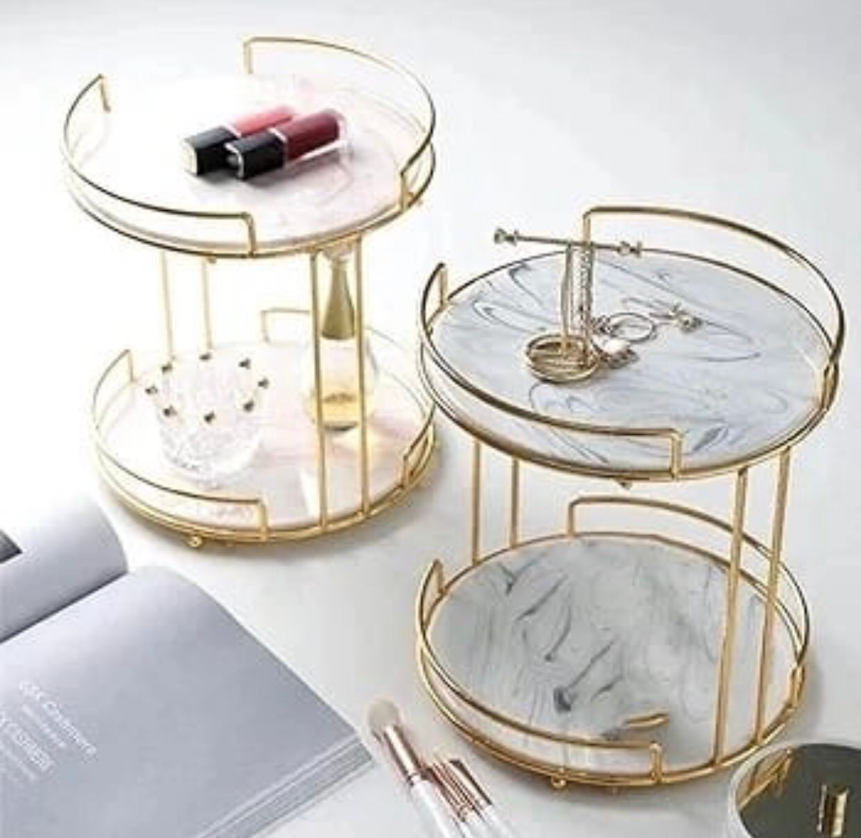 Luxury Round Shape 2 layer organizer tray