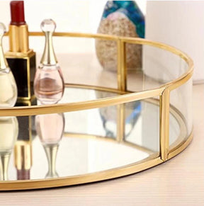 Modern Mirror and Glass Tray for Jewelry Cosmetics or Vanity