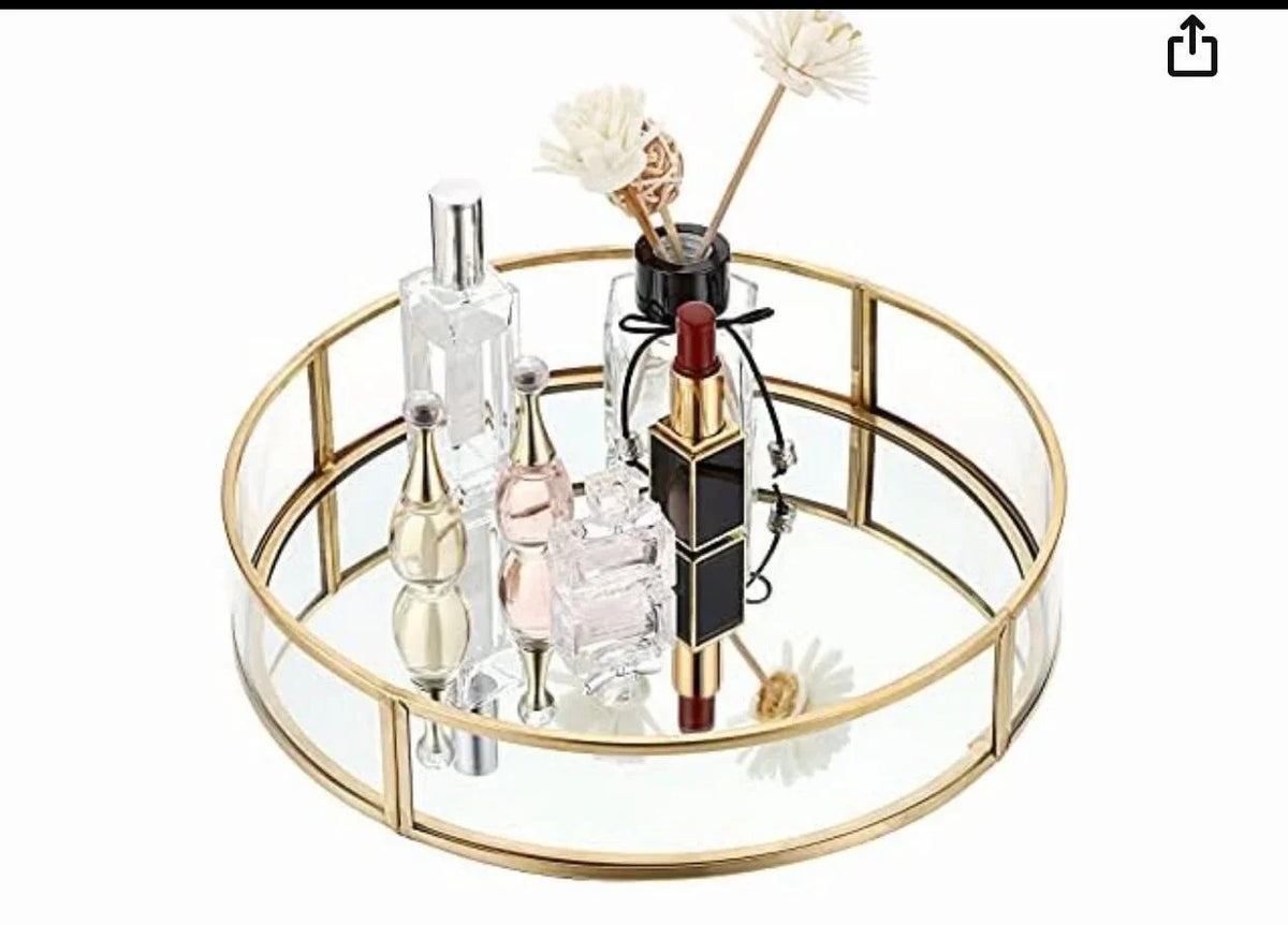 Modern Mirror and Glass Tray for Jewelry Cosmetics or Vanity