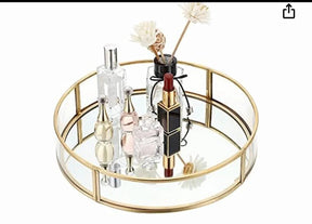 Modern Mirror and Glass Tray for Jewelry Cosmetics or Vanity