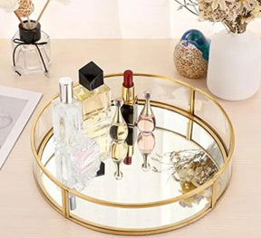 Modern Mirror and Glass Tray for Jewelry Cosmetics or Vanity