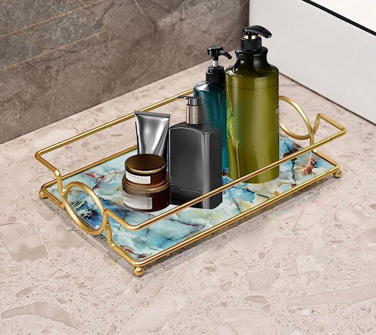 Luxury Marble Cover Tray for Vanity with Gold Handles