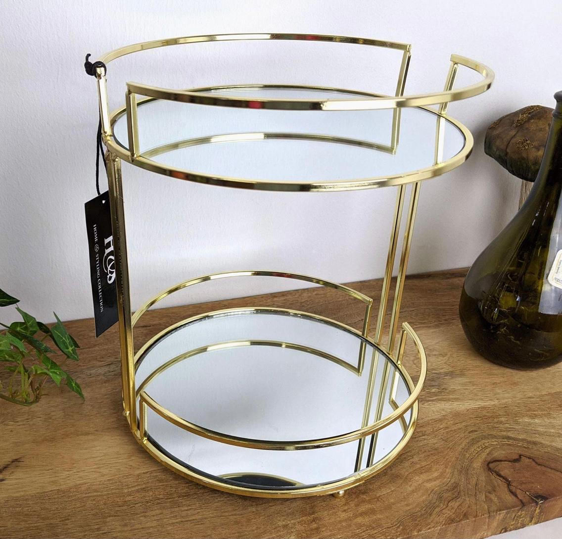 Luxury Round Shape 2 layer Mirror organizer tray