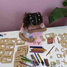 New Kids Wooden Drawing Stencils Kit With Puzzle 24 Pes 12 Inner 12 Outer - Designs Decore